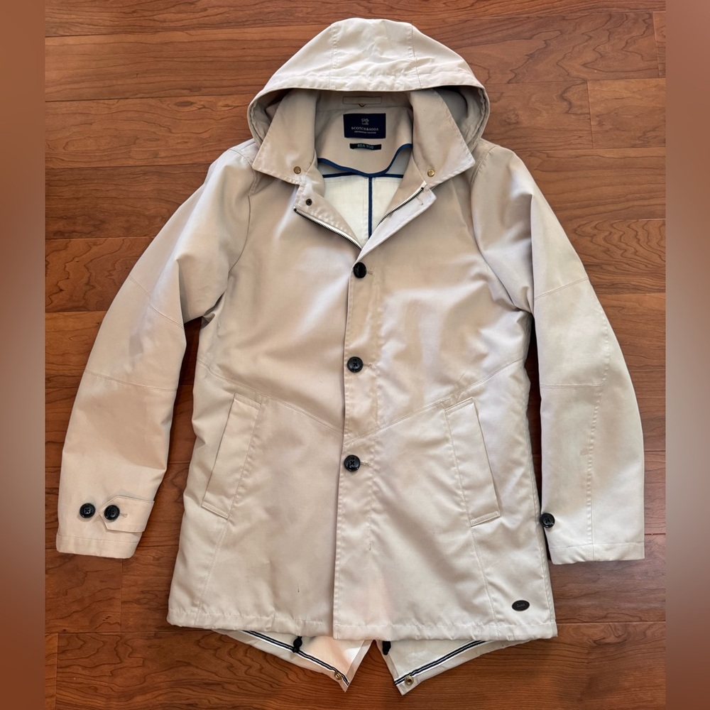 Scotch & Soda Men's Cream Hooded Trench Coat